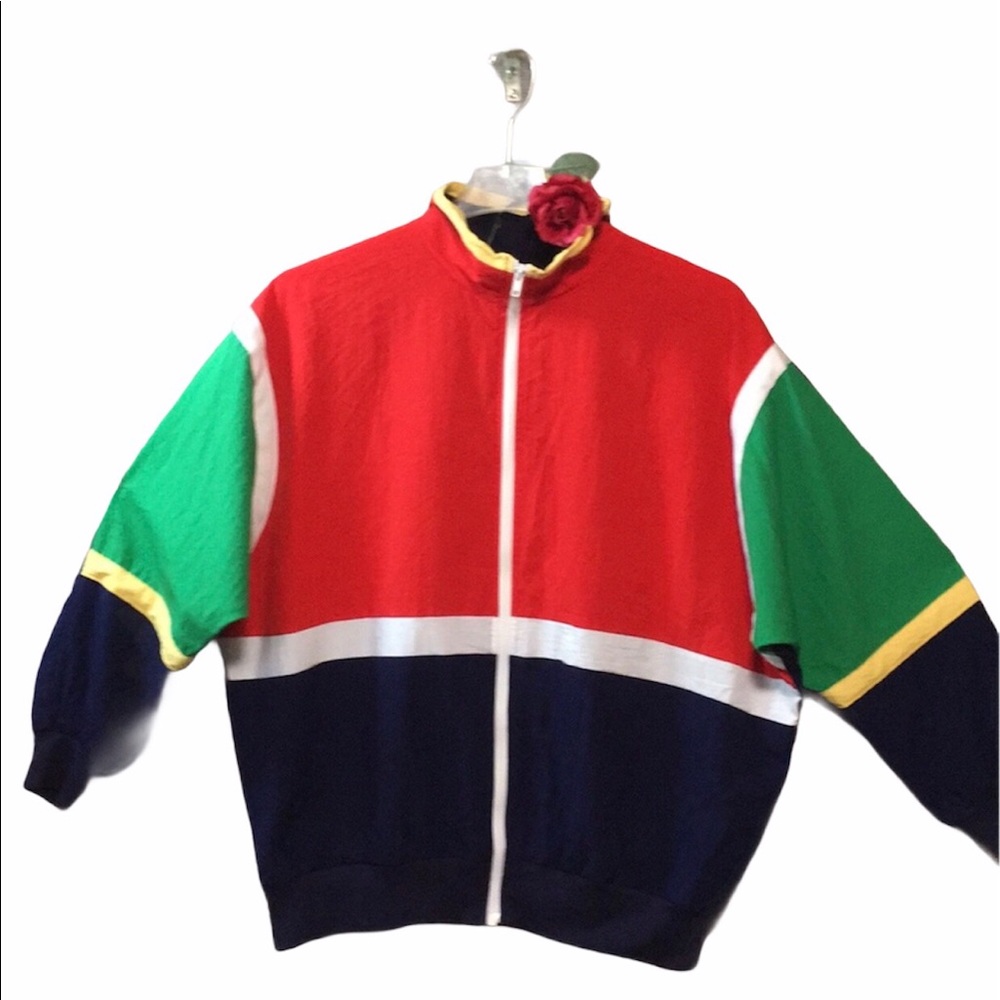 Vtg Jacket Color Block Silver Threads 1x Windbrea… - image 1